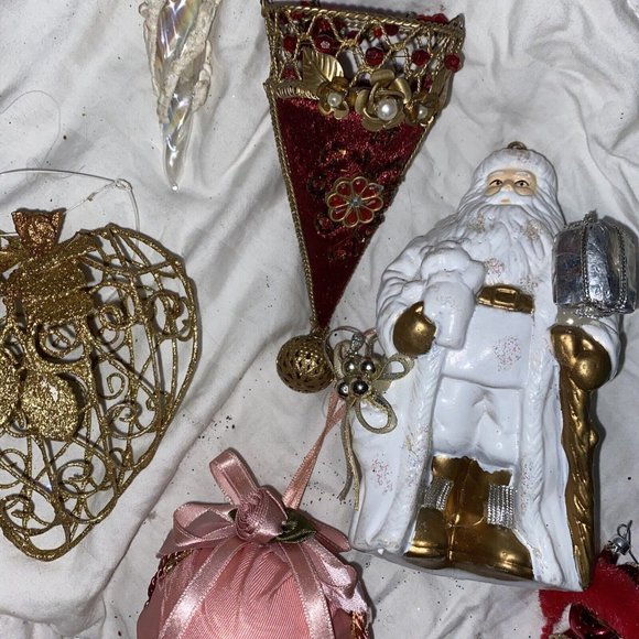 Victorian vintage ornaments heart lace gold pink Glass Flower Cherubs papermache - Picture 15 of 16